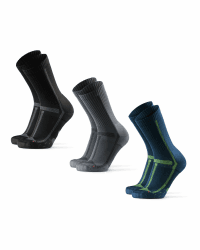 DANISH ENDURANCE Crew Laufsocken (3 | 5 Paar), Wadenlange Sportsocken, Leichte Kompression, Atmungsaktiv & Gepolstert, Unisex, für Damen & Herren 39-42 Mehrfarbig (1x Schwarz, 1x Grau, 1x Marineblau)