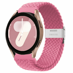 20mm Geflochtenes Solo Loop für Samsung Galaxy Watch 7 6 5 4 FE 40mm 44mm/5Pro 45mm/6&4 Classic 43mm 47mm 42mm 46mm/3 41mm/Active/2,Verstellbarer Elastisches Nylon Armband für Galaxy Watch 7 6 5 4 rosa