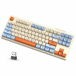 ATTACK SHARK FREEWOLF M87 80% Kabellose Gaming-Tastatur, 87 Tasten TKL RGB Mechanical Feeling SA PBT-Tastatur Bluetooth /2,4 GHz, 4000 mAh Akku für Mac/Win, geräuschloses Büro/Gaming – Creme Blau Blau & Weiß & Orange