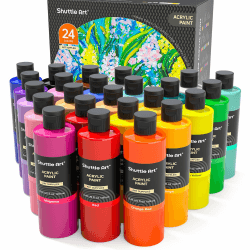 Shuttle Art Acrylfarben Set, 24 Acryl Farben in Flaschen (je 250ml, 8,45oz), hochpigmentierte Acrylic Paint, Acrylfarbe wasserfest für Künstler, Erwachsene auf Steine, Leinwand, Holz geeignet