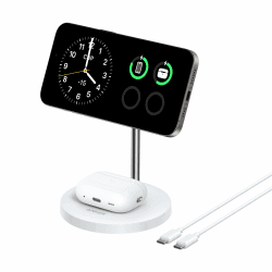 Anker MagGo 15W Magsafe Ladegerät kompatibel, 2-in-1 Induktive Ladestation, Qi2 Wireless Charger für iPhone 16/15/14/13/12, AirPods Pro, Mit 1,5m USB C Kabel, ohne Netzteil Weiß (ohne Netzteil)
