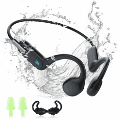 HIFI WALKER Knochenschall Kopfhörer IPX8 wasserdichte Schwimmen Kopfhörer Open-Ear Bluetooth 5.3 Sportkopfhörer mit Mikrofon und 32GB MP3, Laufen, Schwimmen, Schwarz T10 Air Schwarz