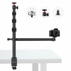 Victiv Kamera Tischhalterung, 37cm-105cm Kamera Tischstativ für DSLR Canon, Lichtstativ Klemmstativ mit Flexibler Arm & 1/4" Kugelkopf für Kamera, LED-Licht, Webcam, Handy Tisch Stativ für Smartphone Schwarz rot