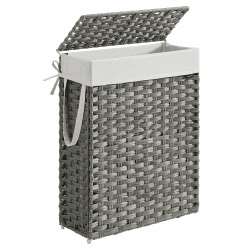 SONGMICS Wäschekorb schmal, Wäschesammler 55 L, Wäschebox aus synthetischem Rattan, mit Deckel und Griffen, geflochten, faltbar, herausnehmbarer Wäschesack, Waschraum taubengrau LCB164G01 Taubengrau 46 x 20 x 61 cm