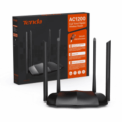 Tenda AC8 Dualband WLAN Router (867Mbit/s 5GHz+300Mbit/s 2,4GHz) 4x6dBi Antennen, 3-Gigabit-LAN/WAN-Port, Repeater&Access Point Modus, MU-MIMO, APP, IPv6, WPS, unterstützt Keine DSL-Funktion, Schwarz AC8|Wi-Fi AC1200+Gigabit Port