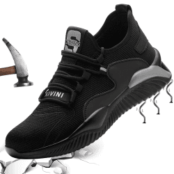 Sicherheitsschuhe Herren Damen Arbeitsschuhe mit Stahlkappe Leicht Safety Shoes Sportlich Schuhe Atmungsaktiv Sneaker Stylisch Trekkingschuhe 39 EU Schwarz Grau