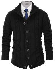 PJ PAUL JONES Herren Strickjacke mit Knopfverschluss Zopfmuster Strickjacke Cardigan mit Gerippter Stehkragen für Herbst Winter M Schwarz