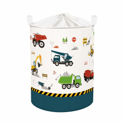 Clastyle 63L Groß Blau Bauwagen Wäschekorb mit Deckel für Jungen Mädchen Kleidung Spielzeug Aufbewahrungskorb für Kinderzimmer Bad Bauwagen 40*50 cm
