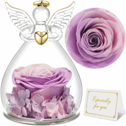 Sunia Ewige Rose Engel Figur Geschenke für Frauen,Frauen Geschenke Weihnachten,Ewige Rose im Glas Schutzengel,Geschenke für Mama,Geburtstagsgeschenk für Frauen,Echte Rot Rosen,Oma Geschenk,Weihnachten Rosa Lila