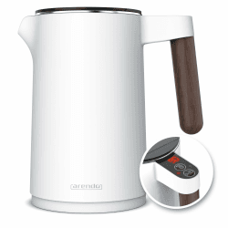 Arendo - Wasserkocher Edelstahl mit Temperatureinstellung - 45°C-100°C - 1.5 Liter - Doppelwand - BPA frei - Warmhaltefunktion - Teekocher mit Temperaturanzeige - Griff Cool Touch - weiß matt B: Dunkler Griff