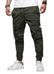Elegancity Jogginghose Herren Cargohose Einfarbige Hose Männer Causal Sporthose Elastische Freizeithose mit 6 Tasche S-XXL 1 Armee Grün XL