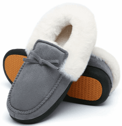 Mishansha Damen Winter Rutschfest Warme Hausschuhe Memory Foam Plüsch Pantoffeln Gr.36-43 EU 39 EU Rauchgrau