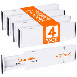 Lifewit 4 Set Schubladentrenner für Innenlänge 32–56cm & Höhe＞10.5cm Schubladen, Verstellbar Schubladen Trenner Organizer Ordnungssystem für Küche/Bestecken/Kleiderschränke/Schreibtisch, Weiß 4 für Innenlänge 32–56cm & Höhe＞10.5cm