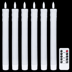 Eldnacele LED Stabkerzen mit Timerfunktion flackernde Flamme, 6er tropffreie Kronenkerzen aus 100% Stearin mit tropfende Tropfkerzen-Optik, Dekokerzen mit Fernbedienung Ø 2 x 25 cm Weiß für Partys Weiße-tropfwachs
