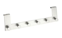 WENKO Türgarderobe Mod. Celano, Handtuchhalter für die Tür in Bad und Küche, Garderobe mit 6 Haken, rostfreier Edelstahl, 39 x 11 x 5,5 cm, Silber matt 39 x 11 x 2 cm Silber