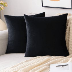 EMEMA Samt Kissenbezug Kissenhülle Dekorative Dekokissen Sofakissen Lendenkissen Wurfkissenbezug mit Verstecktem Reißverschluss Schlafzimmer Sofa 2er Set 45x45 cm Schwarz 45 x 45 cm, 2 Stück A-schwarz