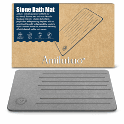 Amilutuo Badematte Stein, Diatomite Stone Bath Mat, rutschfeste Stein Badematte, Badematte Stein Schnelltrocknend Dunkelgrau Linienmuster 39x60cm