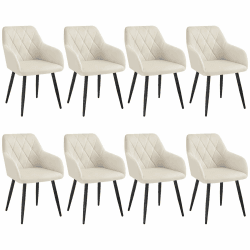 WOLTU 8er Set Esszimmerstühle mit Armlehne Rückenlehne, Stuhl im Esszimmer mit Samtbezug, bequemer Polsterstuhl, Küchenstuhl mit Metallbeinen, Cremeweiß, BH352cm-8 Cremeweiß 8er set