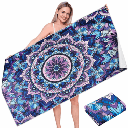 VOBUKE Strandtuch XXL Microfaser Strandtücher Badetuch Strandhandtuch Groß 180x90 cm Strand Handtücher Schnelltrocknend Sandfrei Beach Towel Saugfähig Leicht Badehandtuch für Strand Reise Gym Sauna Lila Mandala
