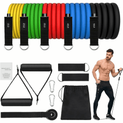 JATEKA Fitnessbänder 5er Set, Sports Resistance Fitness Bands 5 Widerstandsstufen, Widerstandsbänder mit Türanker, Griffe, Knöchelriemen, Tragbarer für Muskelaufbau und Pilates Männer Frauen 5 colours
