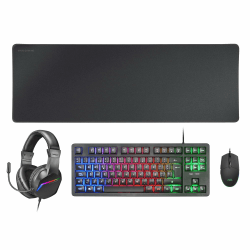 MARSGAMING MCP-RGB3, Pack Gaming-Tastatur Fixed RGB + Gaming-Maus RGB Flow 3200 DPI + Headset Over-Ear RGB + XXL Mousepad, Schwarz, Französische Sprache MCPRGB3FR