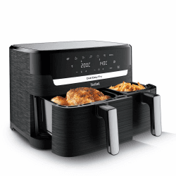 Tefal Dual Easy Fry Doppelkammer Heißluftfritteuse, 8,3L Air Fryer, 2 unabhängige Schubladen, 7 automatische Programme, energiesparend, Airfryer, schwarz, EY9018