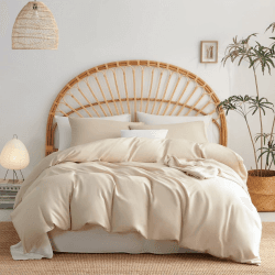 Lanqinglv Bettwäsche 200x200cm Beige Microfaser Bettwäscheset Uni Unifarben Doppelbett Bettbezug mit Reißverschluss und 2 Kissenbezüge 80x80 cm - Romantisch und Elegant Beige 200x200cm+80x80cm*2