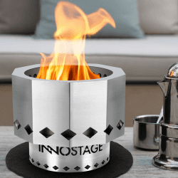 INNO STAGE Tisch-Feuerstelle, tragbare Feuerstelle für Holz oder Pellets, kleine Feuerstelle für Camping, Wandern oder Lagerfeuer am Strand