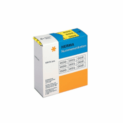 HERMA 4801 Nummernetiketten Zahlen 0-999, dreifach, 3000 Stück, 22 x 10 mm, selbstklebend, matt, 3fach fortlaufende Papier Zahlenetiketten Anlagenummern in Spenderbox, gelb Gelb 10 x 22 mm