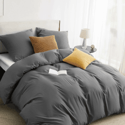 BEDSURE Bettwäsche 135x200 2teilig Anthrazit - Bettwäsche Grau 1 Bettbezug 135x200 cm + 1 Kissenbezug 80X80 cm, ÖKO-TEX Bettwäsche-Sets Polyester Mikrofaser mit Reißverschluss 01 - Anthrazit 135 x 200 cm