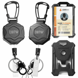 EOTW 2er-Pack Ausziehbar Schlüsselanhänger - 10 OZ, Taktische ID-Ausweishalter mit 70cm Einziehbarer Stahlseil, Karabinerhaken Schlüsselring für Kartenhalter, Gürtelclip und Schlüssel Schwarz Badge-halter