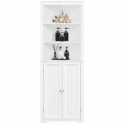 Yaheetech Badezimmerschrank Eckschrank Hochschrank mit verstellbaren Fächer und 2 Türen Dreieckiger Badkommode Eckregal Standregal mit viel Stauraum Weiß, 163 cm Höhe