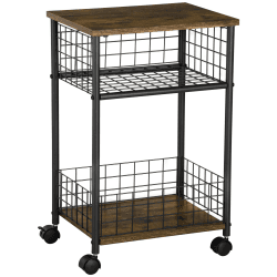 HOMCOM Küchenwagen Servierwagen mit Arbeitsplatte und 2 Aufbewahrungskörben Beistellwagen mit 360°-Lenkrollen Küchentrolley Aufbewahrungswagen Spanplatte Rustikal-Braun 40 x 30 x 62 cm