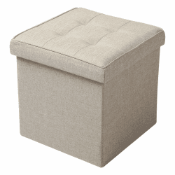 WOLTU Sitzhocker mit Stauraum Sitzwürfel Sitzbank Faltbar Truhen Aufbewahrungsbox, Deckel Abnehmbar, Gepolsterte Sitzfläche aus Leinen, 37,5x37,5x38CM(LxBxH), Beige Leinen Beige