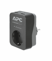 APC Surge Protector - PME1WU2B-GR - Steckdosenadapter mit Überspannungsschutz (1 Stecker Schuko, 2 USB-Ladeausgänge, schwarz)