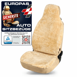 Walser Lammfell Autositzbezug Zoya, 100% Lammfell Sitzbezug für Auto, 1 Stück Lammfell Sitzbezüge Auto Vordersitze, Autositzbezug Lammfell, Autositzbezug Fell, Lammfell Autositz beige Beige Standard Highback