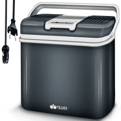 tillvex Kühlbox elektrisch 24L | Mini-Kühlschrank 230 V und 12 V für KFZ Auto Camping | kühlt & wärmt | ECO-Modus Grau