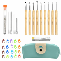 GYSRXS Crochet Set 9 Stück Leicht Häkelnadel Ergonomisch mit Holzgriff and Tragbaren Taschen Häkeln für anfänger DIY-Stricker und Häkelgarn,Von 2.0mm-6.0mm(Blau)