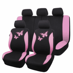 Flying Banner Atmungsaktive Mesh Auto Sitzbezüge, Bunte Schmetterling Offsetdruck Muster, Airbag Kompatibel Protector(Komplettes Set, Hellrosa) Hellrosa Komplettes Set