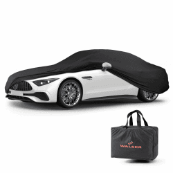 Walser Abdeckung Auto Indoor Stretch Basic, Autoabdeckung Winter, staubdichte Autogarage Abdeckung, Autoplane Winter, Autogarage Abdeckung Winter, Abdeckung für Auto, Auto Abdeckplane L schwarz PKW L