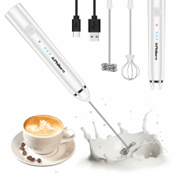 Philorn Milchaufschäumer Stab, Milchaufschäumer Elektrisch Stab Hand Held, 3-Gang USB-C Aufladbar Aufschäumer, Manuelle Milchschäumer für Kaffee/Latte/Cappuccino/Eier Schlagen Weiß
