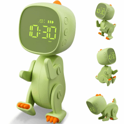 Ayybboo Digitaler Wecker Kinder Jungen,DREI Alarmes,Dinosaurier Wecker mit Variabler Form,Schlummer,Nachtlicht Timer,6 Weckmusik,Einstellbare Helligkeit und Lautstärke,Interne Batterie (Grün)