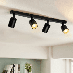wowatt LED Deckenleuchte 4 Flammig, Deckenstrahler LED Schwenkbar GU10, Spotbalken Deckenlampe Spot Schwarz, Modern Strahler Deckenspot für Küche, Schlafzimmer, Wohnzimmer (Ohne Leuchtmittel) Schwarz 4 Spots