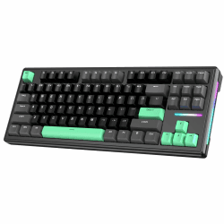 ATTACK SHARK Bluetooth 5.0/2.4G/Type-C Kabelgebundene mechanische Gaming-Tastatur 87 Tasten Hot Swappable Kompakte RGB Wireless Tastatur, Bluetooth Tastatur mit Spiraltastaturkabel für PC Mac schwarz + grün