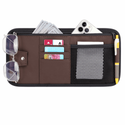 Classycoo Sonnenbrille Halterung Auto, Sonnenblende Organizer - Autozubehör Innenraum, Auto Reise Zubehör Halterung, Sonnenbrillenhalter Karte Stift Rechnung (Braun)