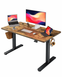 FEZIBO Schreibtisch Höhenverstellbar Elektrisch, 100 x 60 cm Stehschreibtisch mit Memory-Steuerung und Anti-Kollisions Technologie, Schwarzer Rahmen/Braun Tischplatte 100 x 60 cm Rustikales Braun