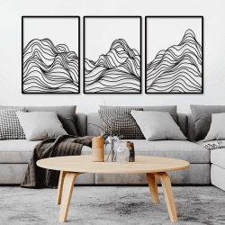 Luccyle 3 Stück schwarze abstrakte Metall-Wandkunst-Dekoration, moderne minimalistische Linie, rustikale Wanddekoration für drinnen und draußen (134 x 60 cm)