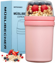Müslibecher to Go 600ml+270ml,Joghurtbecher to Go Kinder mit Löffel,Müsli Cup to Go Becher,Cornflakes to Go,Müslibecher Müslidose Müslischale Frühstücksdose Müslibox,Joghurt Box to Go Rosa