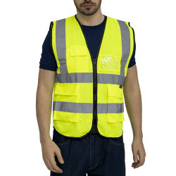 WORK IDEA Warnwesten Auto, Reflektierende Weste mit mehreren Taschen Sicherheitsweste Gelb-M-Size 3XL