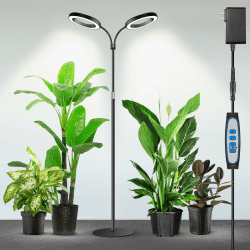 Garpsen Halo Pflanzenlampe, Dual-Kopf Vollspektrum-LED-Pflanzenlampen für Indoor Growing mit Stand, 3 Farb-Modi Grow Lampe mit Timer 6/12/16H, 5 dimmbare Stufen, 164 LEDs und 67''Höhe einstellbar Doppelter Kopf(Höhe 60cm~170cm)